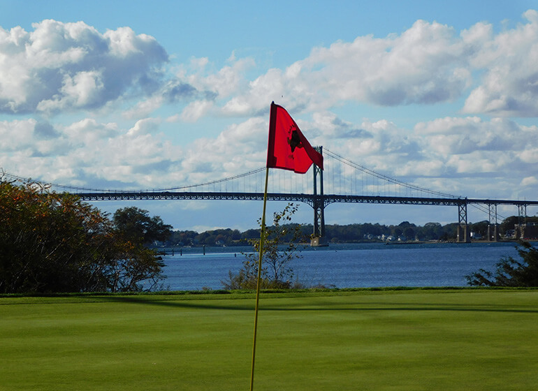 golf flag and bridge